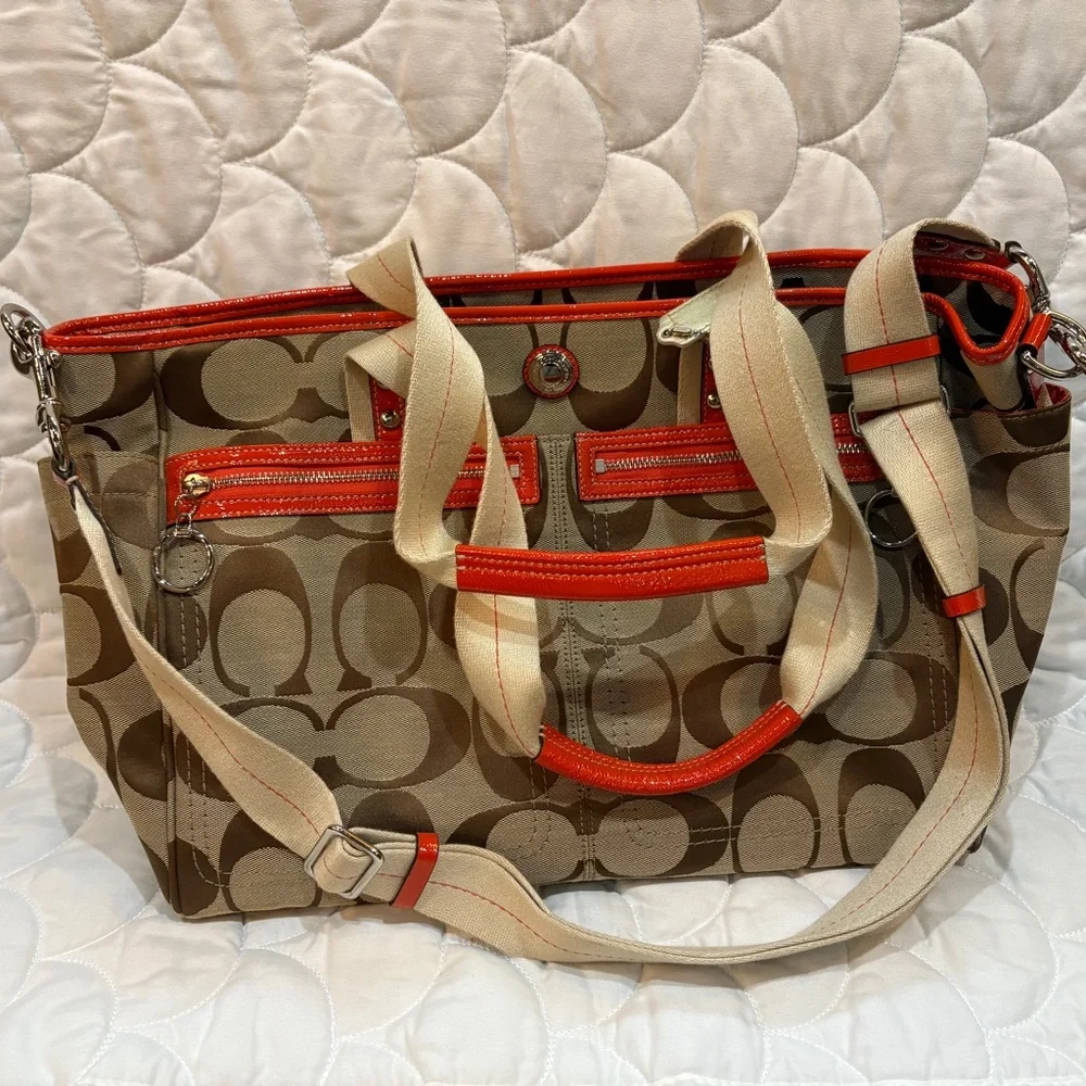 Stylish Brown and orange Coach Diaper Bag - Picture 2 of 6